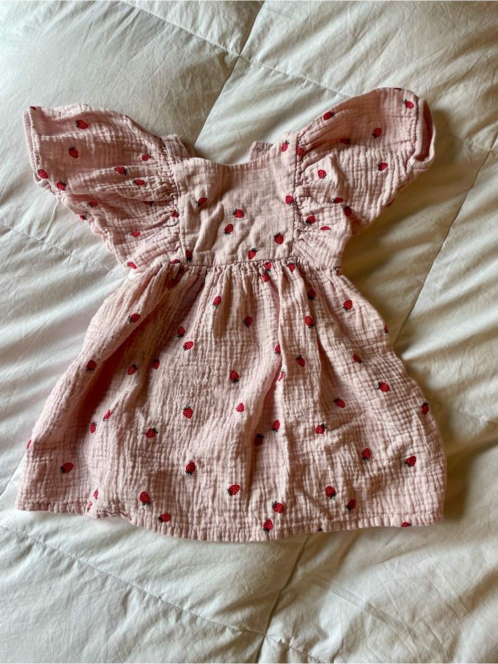 H&M Pink Muslin Dress with Red Strawberry Print